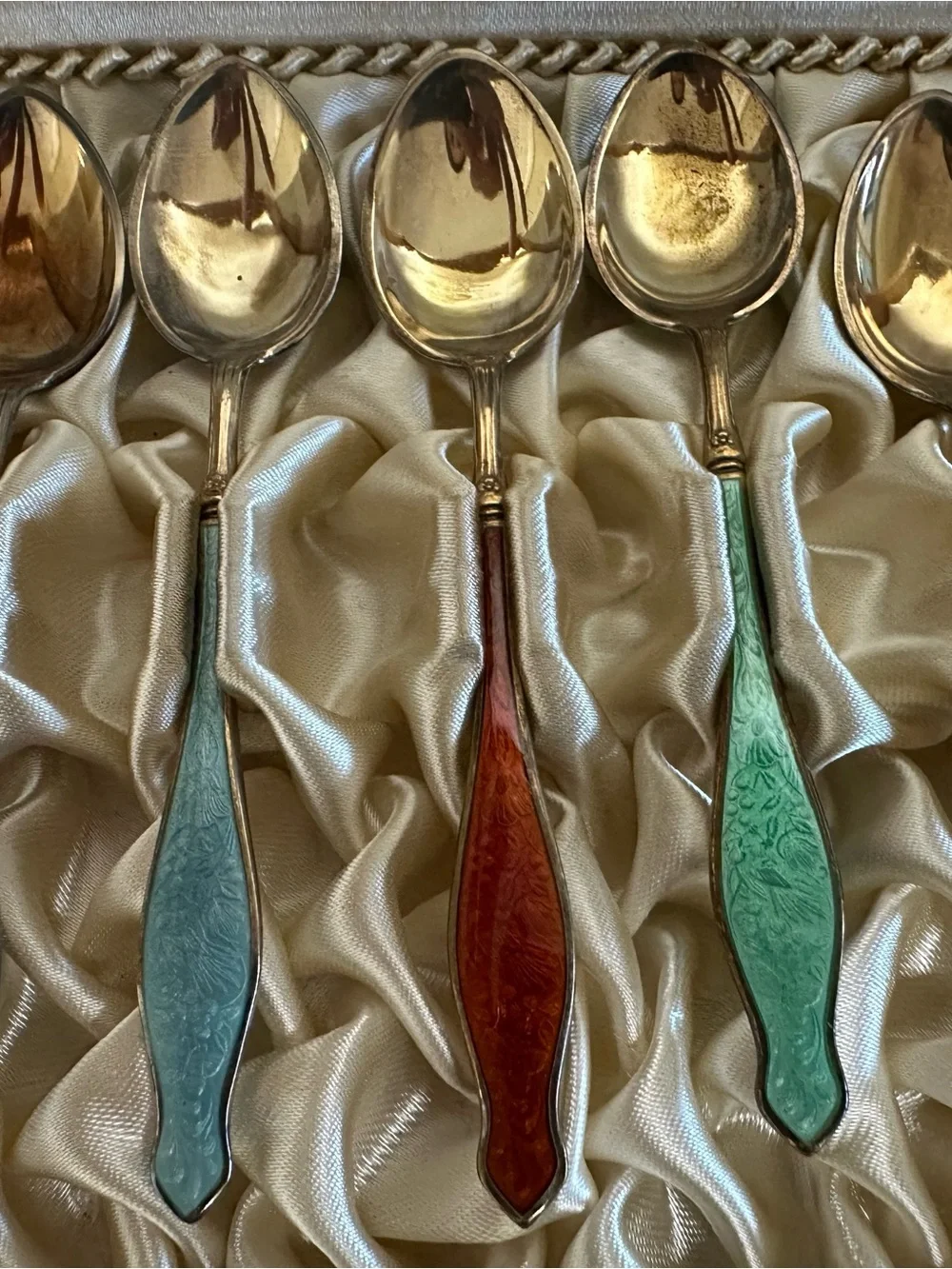 Rare G. Hellström Sterling Silver Enamel Demitasse Spoon Set - Multicolor